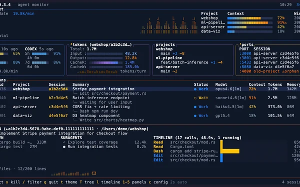 abtop：像 top 一样监控 AI 编程助手的工具