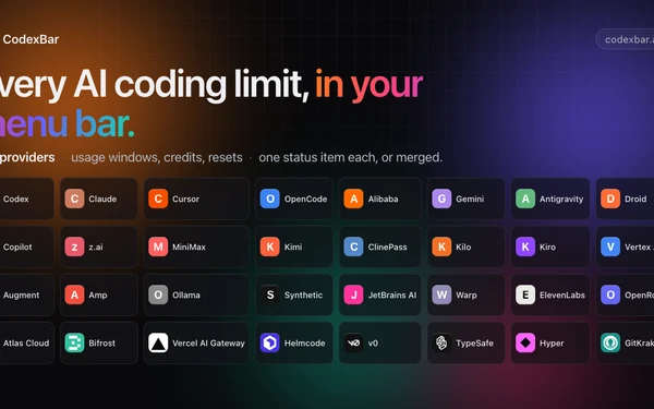 CodexBar：所有 AI 编程工具用量一目了然