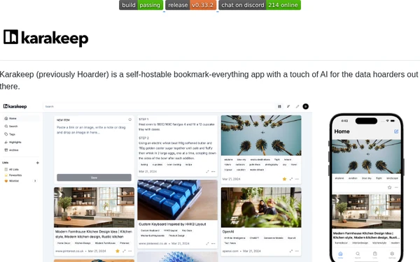 karakeep：可自托管的浏览器书签管理平台