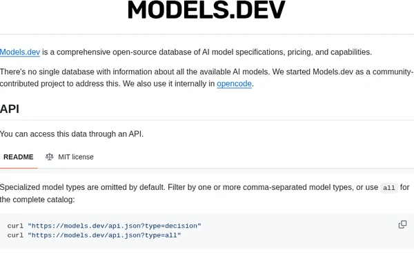 models.dev：AI 大模型价格速查表