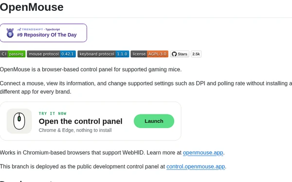 openmouse：免装驱动的网页版游戏鼠标设置工具